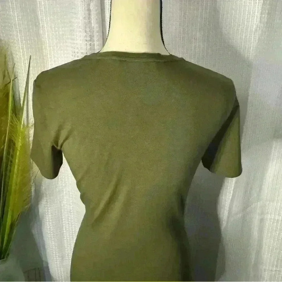 Theory Women’s P Small Knotted Tie Front Olive Green Above Knee T Shirt Dress - Picture 4 of 11